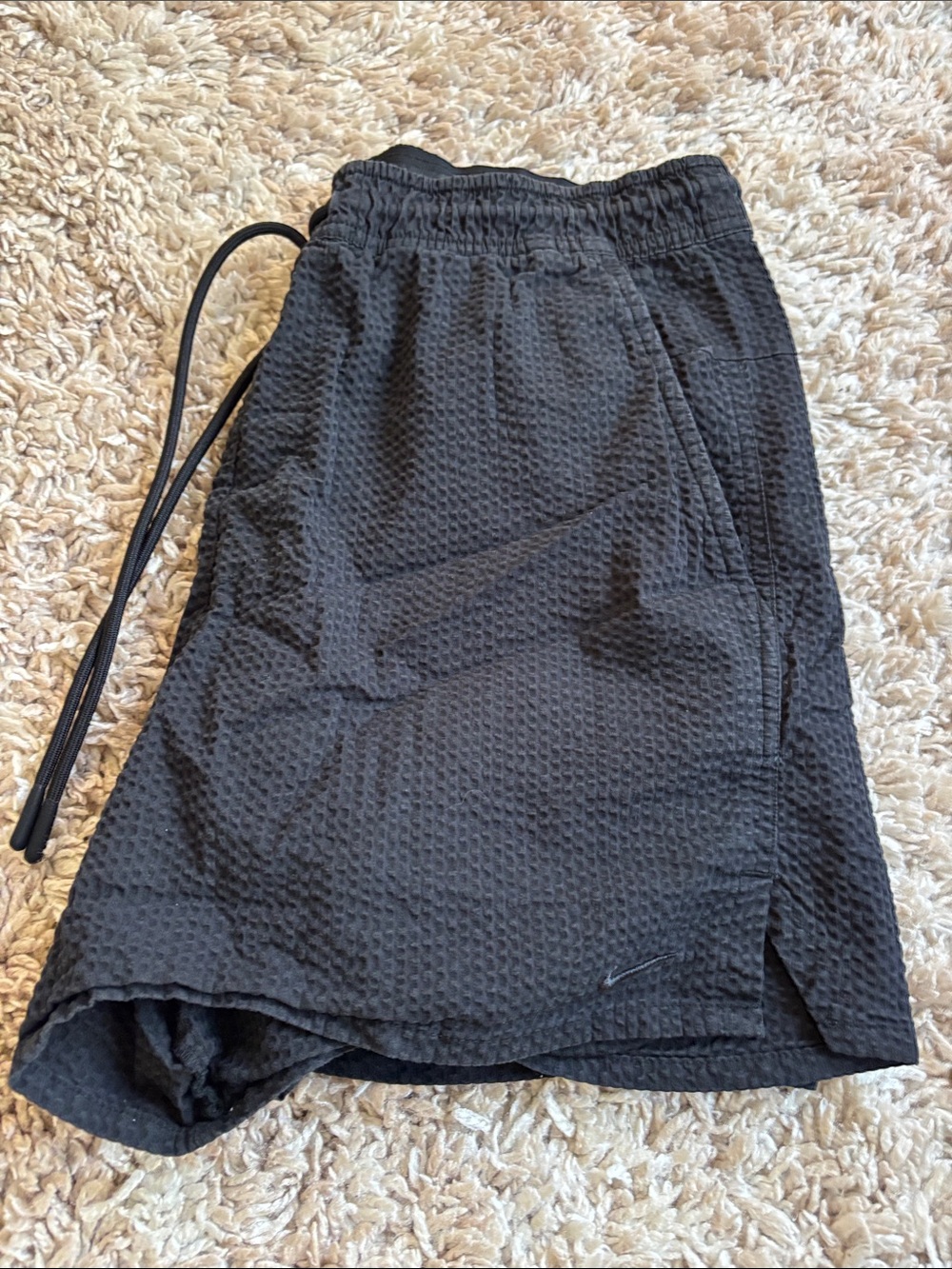 Nike Black Athletic Waffle-Texture Shorts